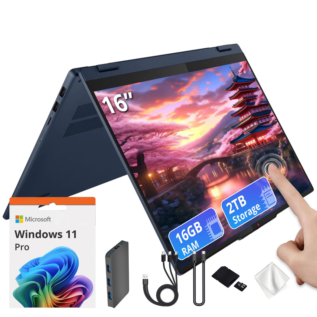 Lenovo IdeaPad 5 16" WUXGA Touch 2-in-1 Laptop, AMD Ryzen AI 7 350, AMD Radeon 860M, 16GB LPDDR5X, 3TB Storage (2TB SSD&1TB Docking), Backlit Keyboard, FHD IR Camera, Wi-Fi 7, Win 11 Pro, Blue