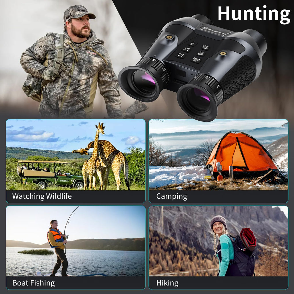 3D VR Infrared Night Vision Goggles - 7-Level IR Head Mounted Binoculars with Auto Wake, 36MP UHD Photos, 4K Video, Built-in Large Screen,6X Zoom, 2×32GB TF Card for Camping Surveillance