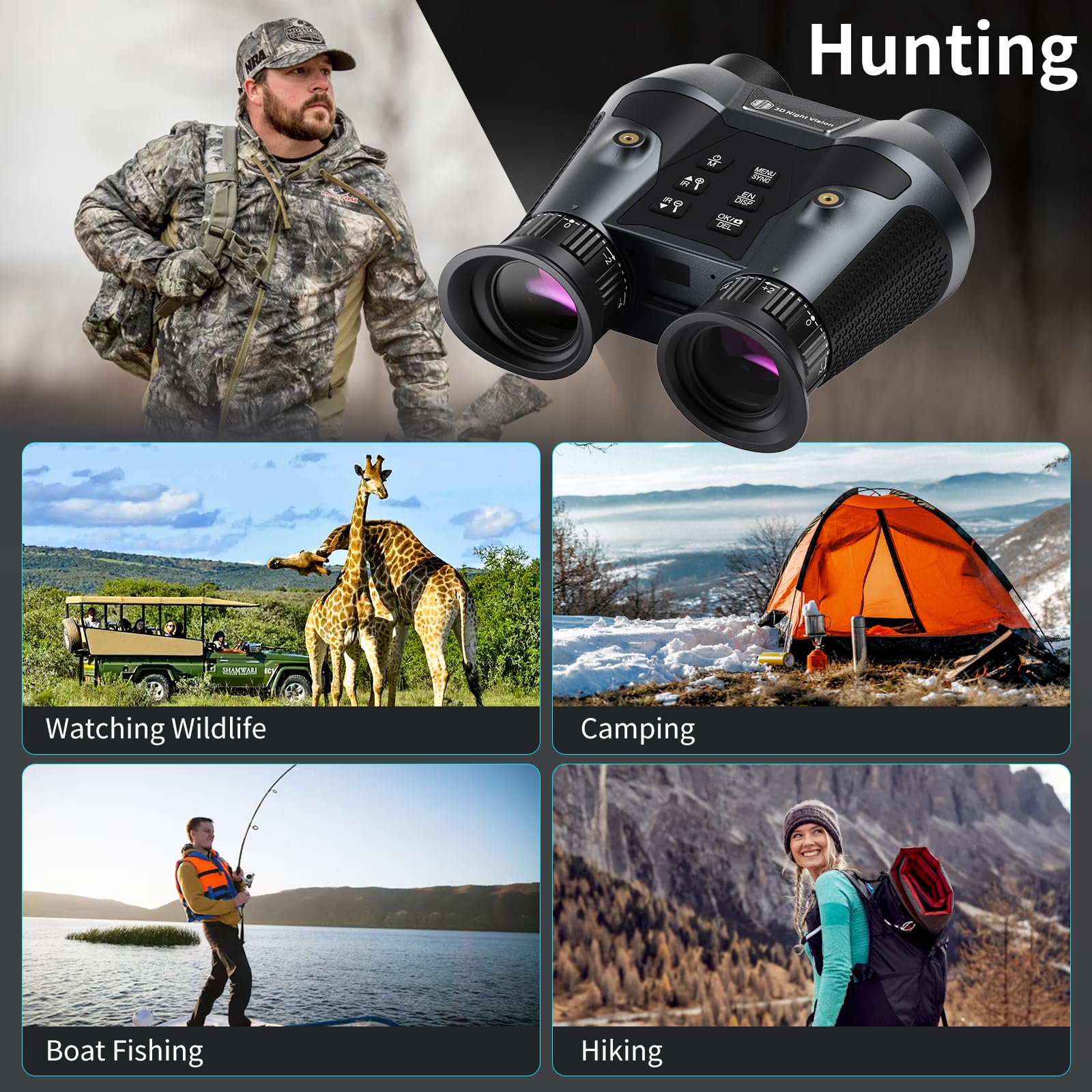 3D VR Infrared Night Vision Goggles - 7-Level IR Head Mounted Binoculars with Auto Wake, 36MP UHD Photos, 4K Video, Built-in Large Screen,6X Zoom, 2×32GB TF Card for Camping Surveillance
