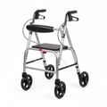 Lightweight folding walker with wheels and hand brakes on white background