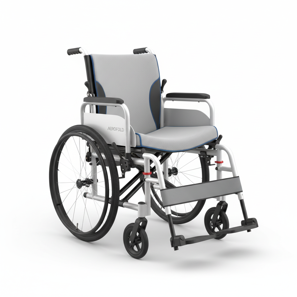 Lightweight folding wheelchair on clean white background