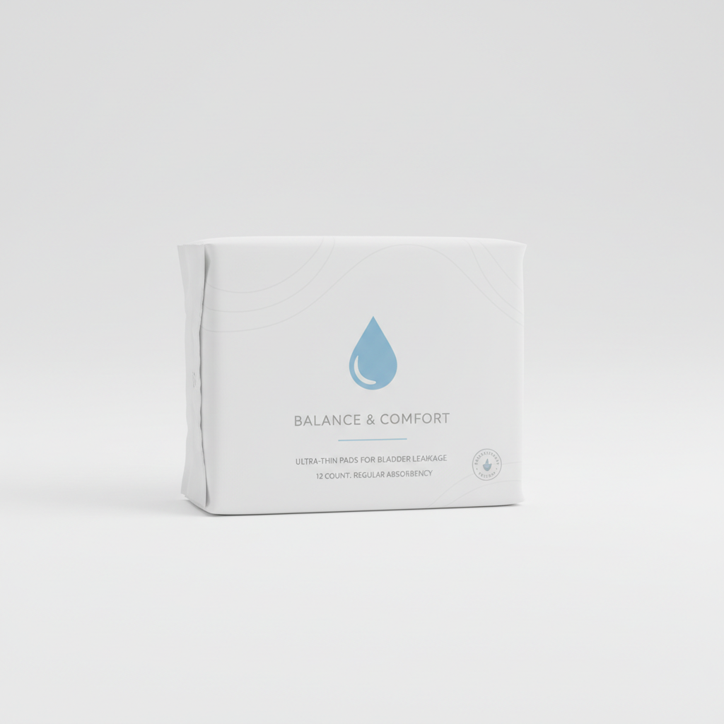 Discreet incontinence pads package on white background