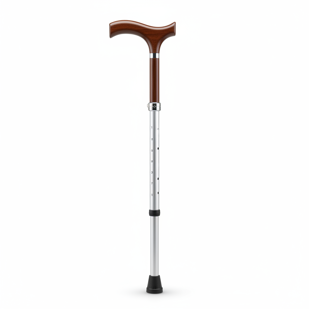 Adjustable ergonomic walking cane on clean white background
